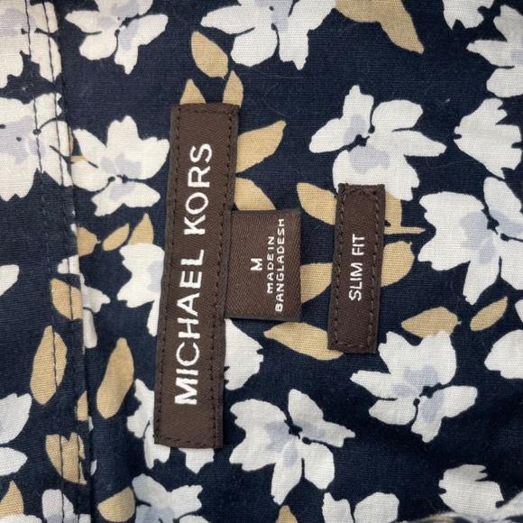 Michael Kors Slim Fit Short Sleeve Button Down Dress Shirt Navy Floral Men’s M - Picture 6 of 14